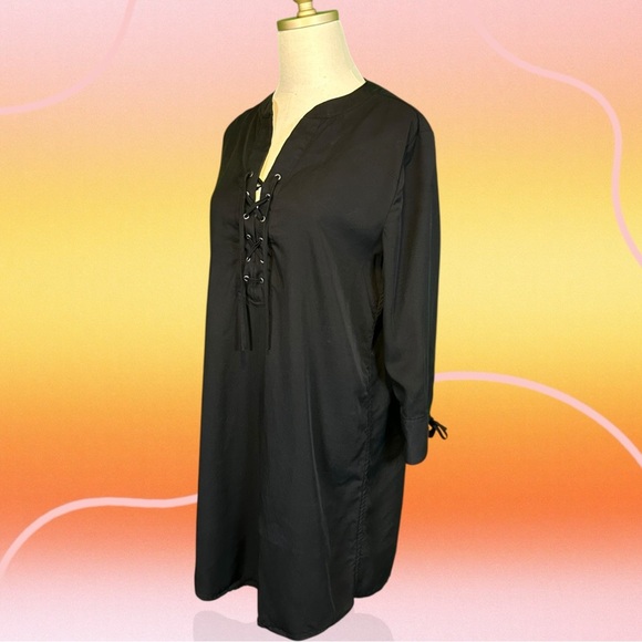 Theory ‘Jullitah’ Lightweight Tencel Lace-Up Detail Mini Dress in Black Size 8 - Picture 7 of 14